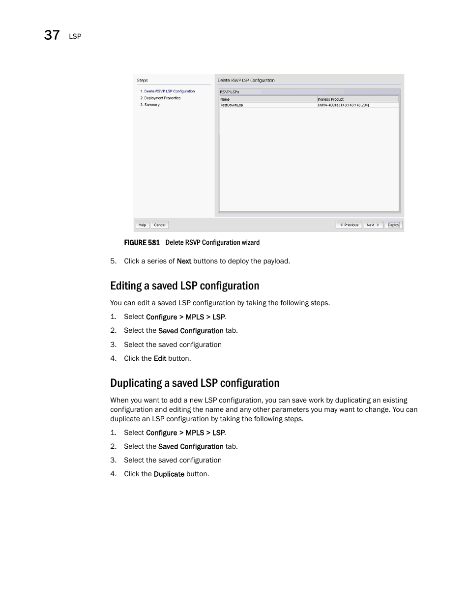Editing a saved lsp configuration, Duplicating a saved lsp configuration | Brocade Network Advisor SAN + IP User Manual v12.1.0 User Manual | Page 1391 / 2389