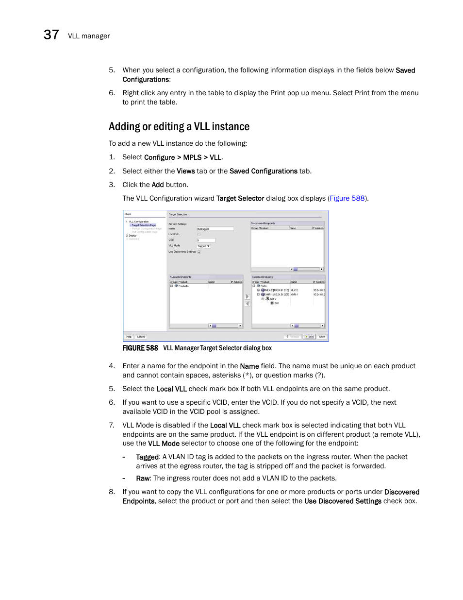Adding or editing a vll instance | Brocade Network Advisor SAN + IP User Manual v12.1.0 User Manual | Page 1399 / 2389
