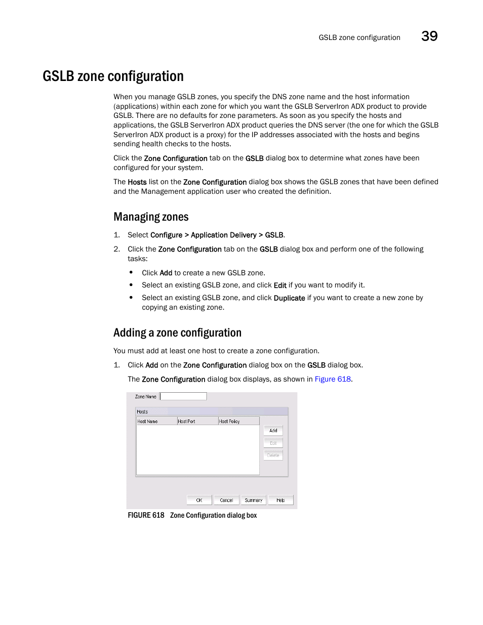 Gslb zone configuration, Managing zones, Adding a zone configuration | Managing zones 1 adding a zone configuration, Gslb zone configuration 1 | Brocade Network Advisor SAN + IP User Manual v12.1.0 User Manual | Page 1459 / 2389