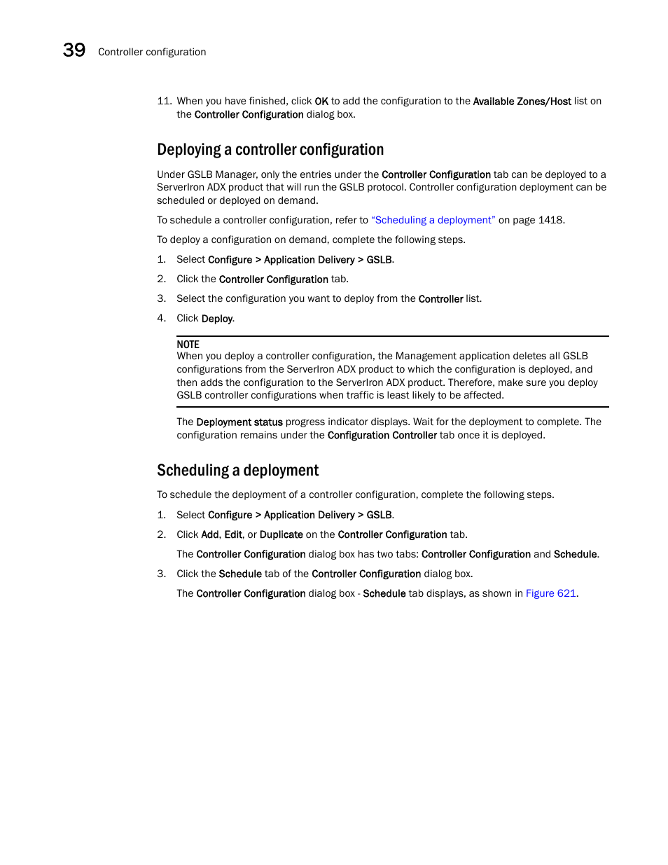 Deploying a controller configuration, Scheduling a deployment | Brocade Network Advisor SAN + IP User Manual v12.1.0 User Manual | Page 1466 / 2389