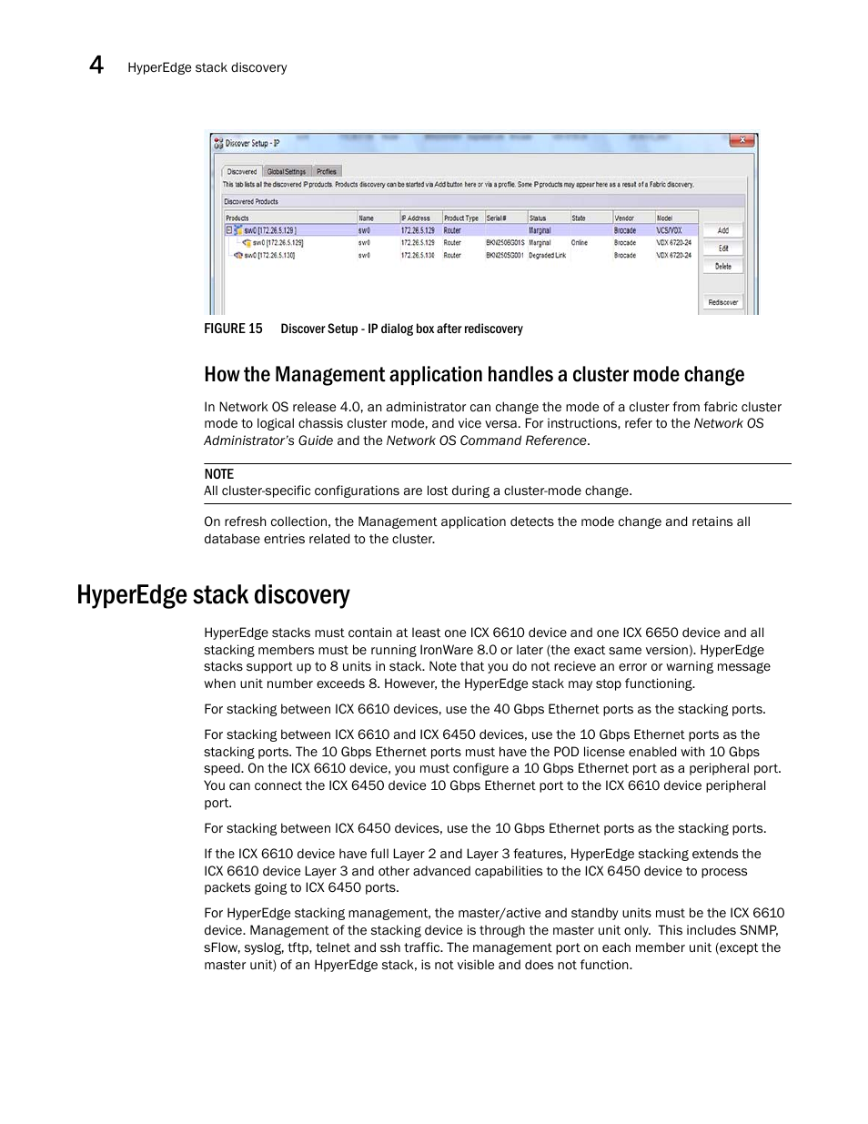 Hyperedge stack discovery | Brocade Network Advisor SAN + IP User Manual v12.1.0 User Manual | Page 147 / 2389