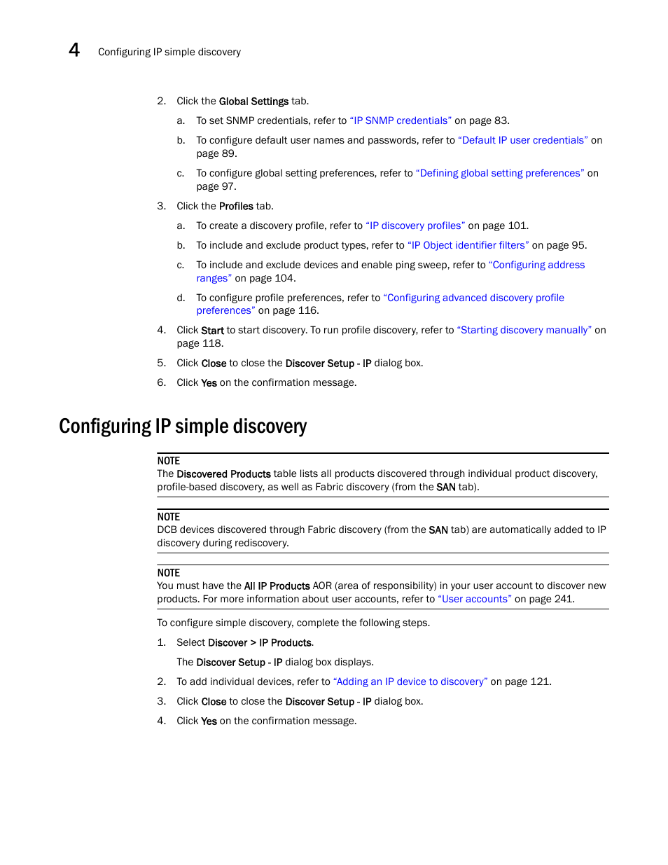 Configuring ip simple discovery | Brocade Network Advisor SAN + IP User Manual v12.1.0 User Manual | Page 149 / 2389