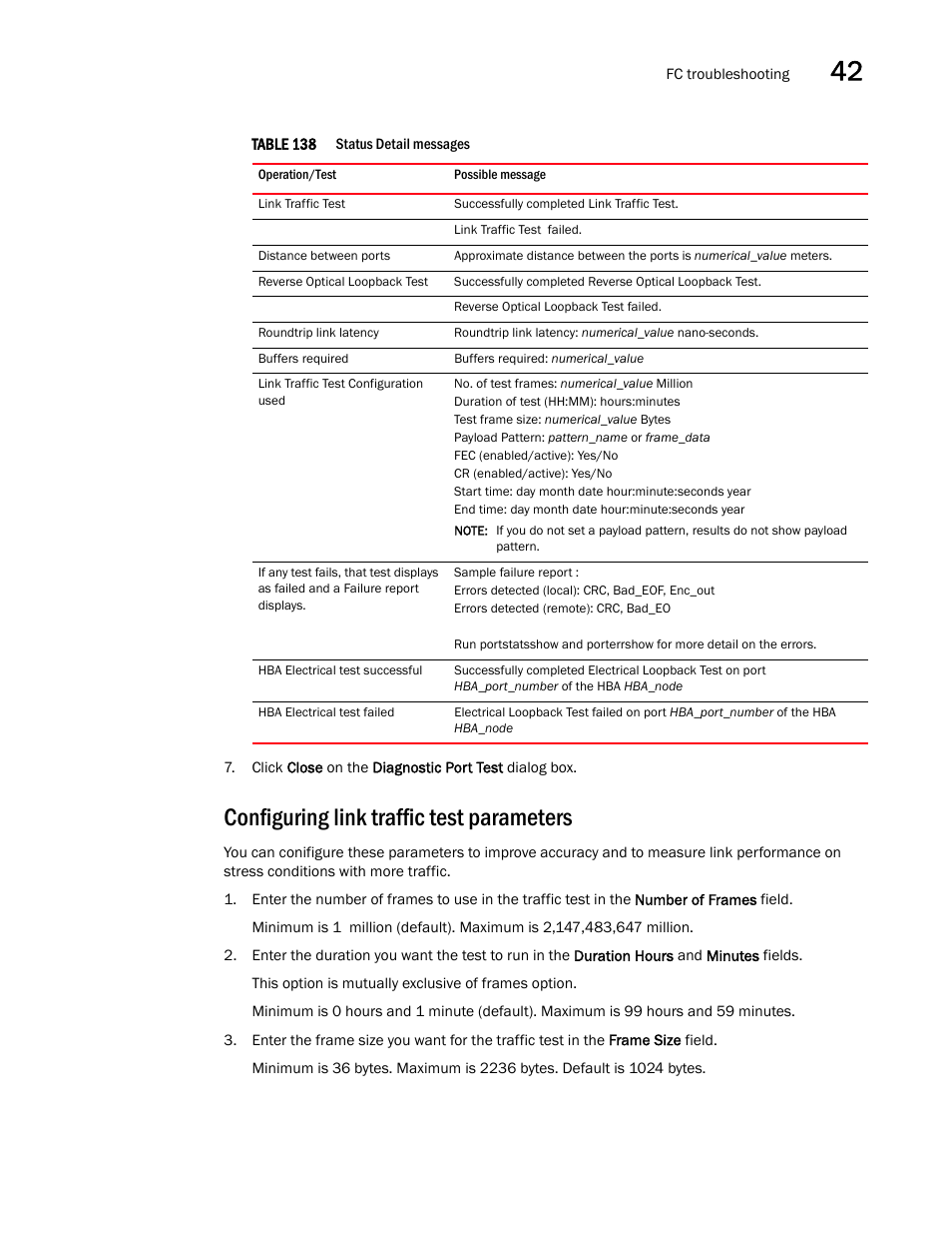 Configuring link traffic test parameters | Brocade Network Advisor SAN + IP User Manual v12.1.0 User Manual | Page 1500 / 2389