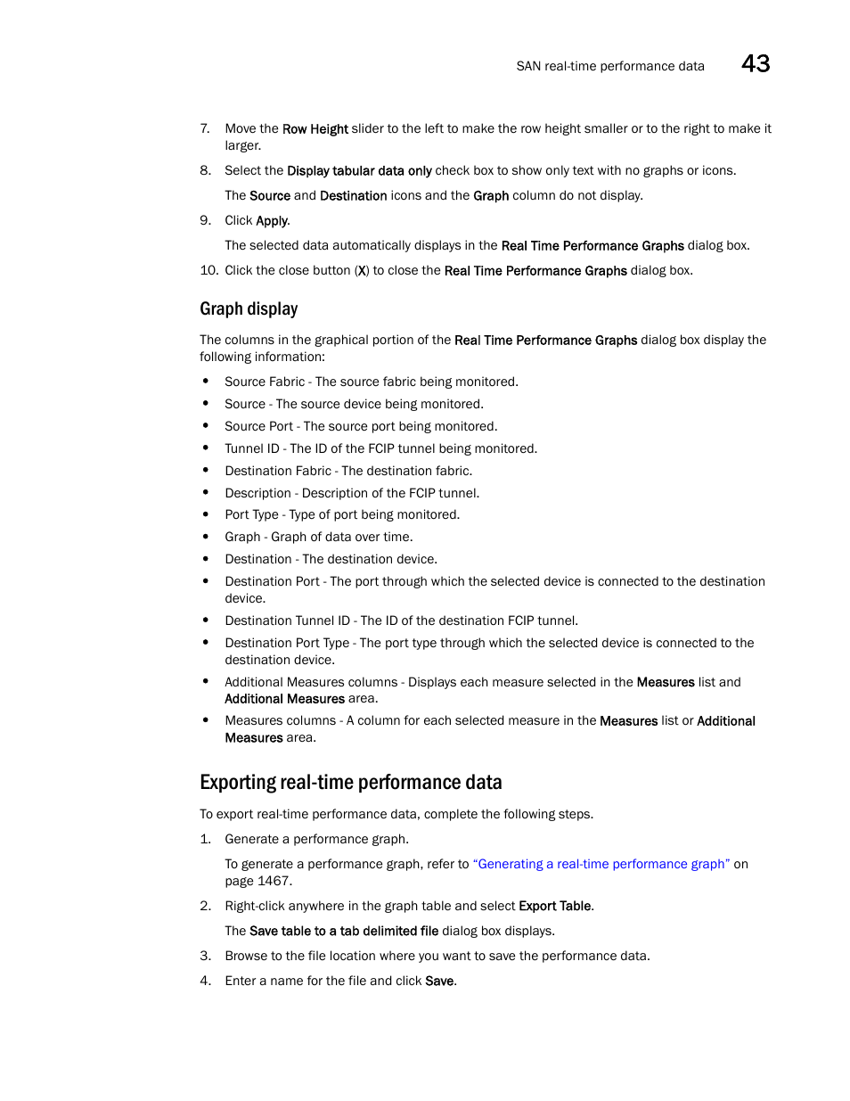 Graph display, Exporting real-time performance data, Exporting real-time performance data 9 | Brocade Network Advisor SAN + IP User Manual v12.1.0 User Manual | Page 1516 / 2389