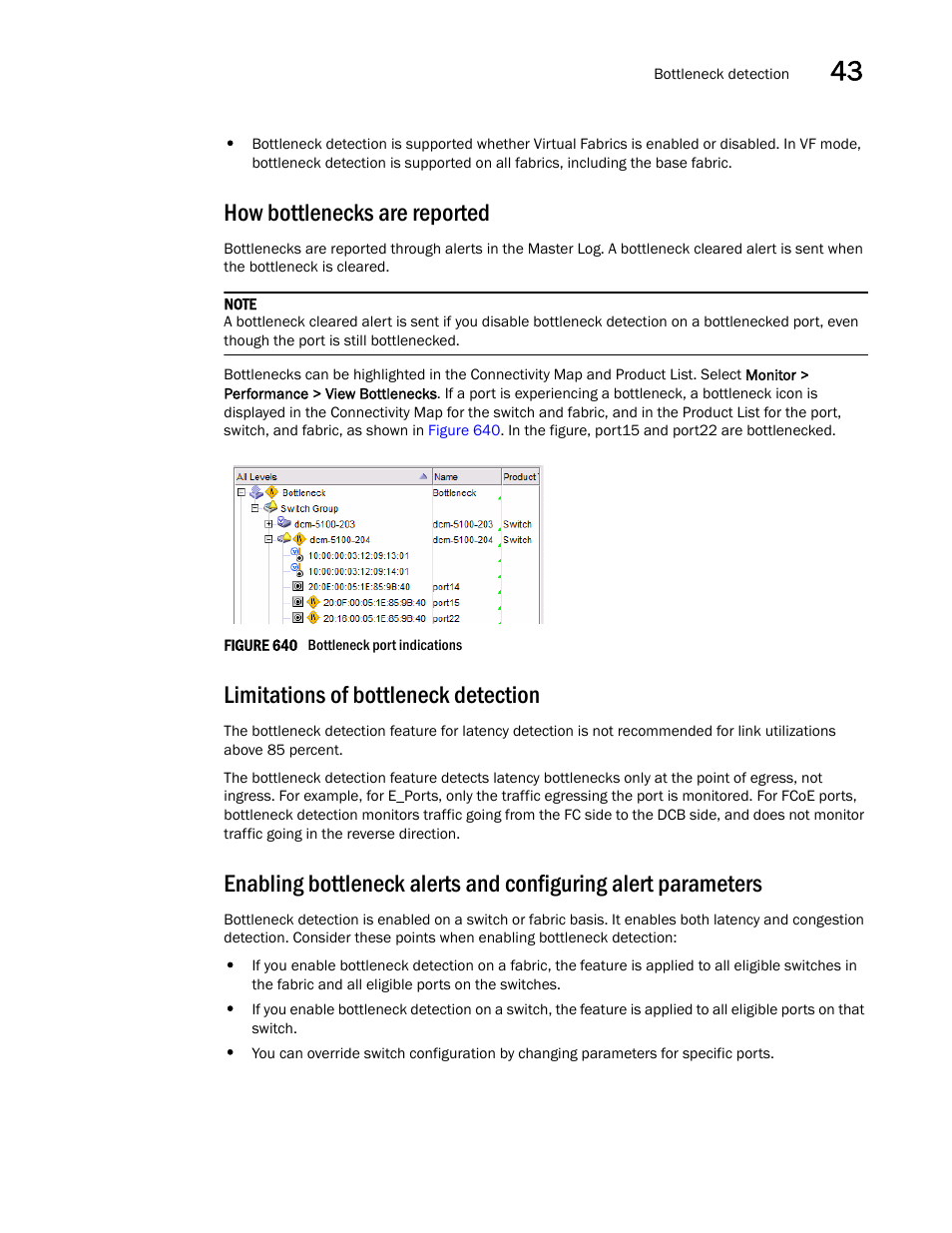 How bottlenecks are reported, Limitations of bottleneck detection | Brocade Network Advisor SAN + IP User Manual v12.1.0 User Manual | Page 1536 / 2389