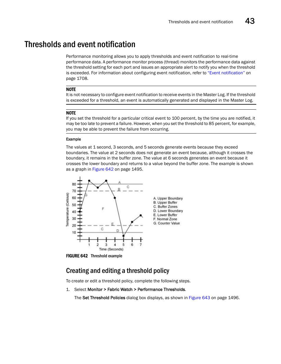 Thresholds and event notification, Creating and editing a threshold policy, Thresholds and event notification 5 | Brocade Network Advisor SAN + IP User Manual v12.1.0 User Manual | Page 1542 / 2389