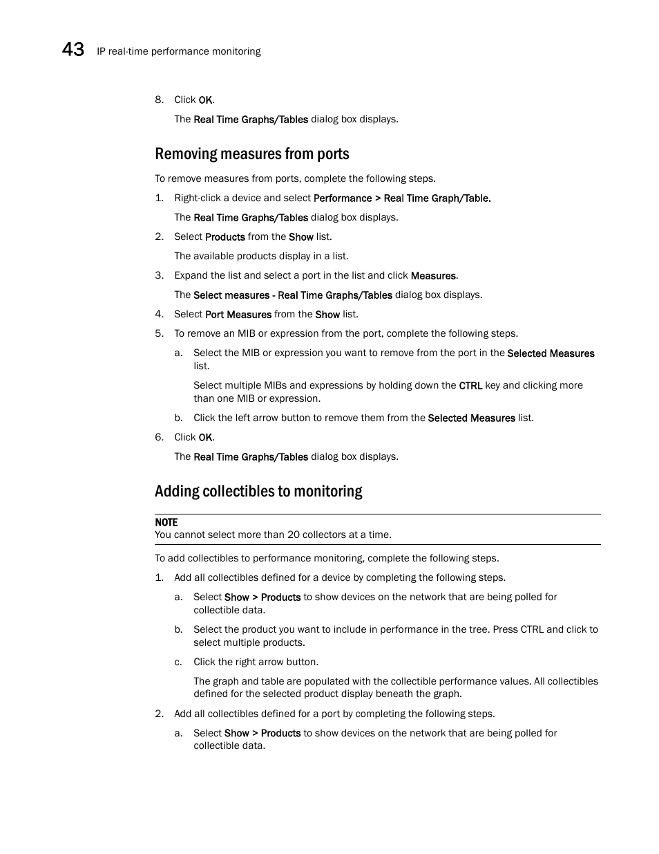 Removing measures from ports, Adding collectibles to monitoring | Brocade Network Advisor SAN + IP User Manual v12.1.0 User Manual | Page 1557 / 2389