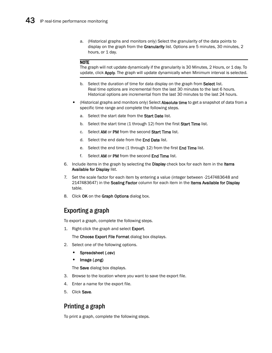 Exporting a graph, Printing a graph | Brocade Network Advisor SAN + IP User Manual v12.1.0 User Manual | Page 1563 / 2389