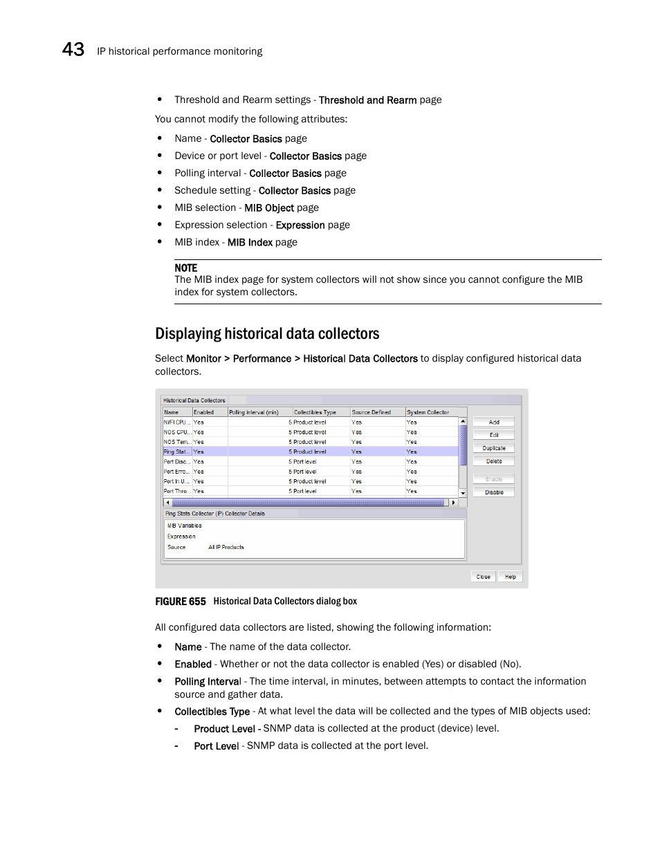 Displaying historical data collectors | Brocade Network Advisor SAN + IP User Manual v12.1.0 User Manual | Page 1565 / 2389