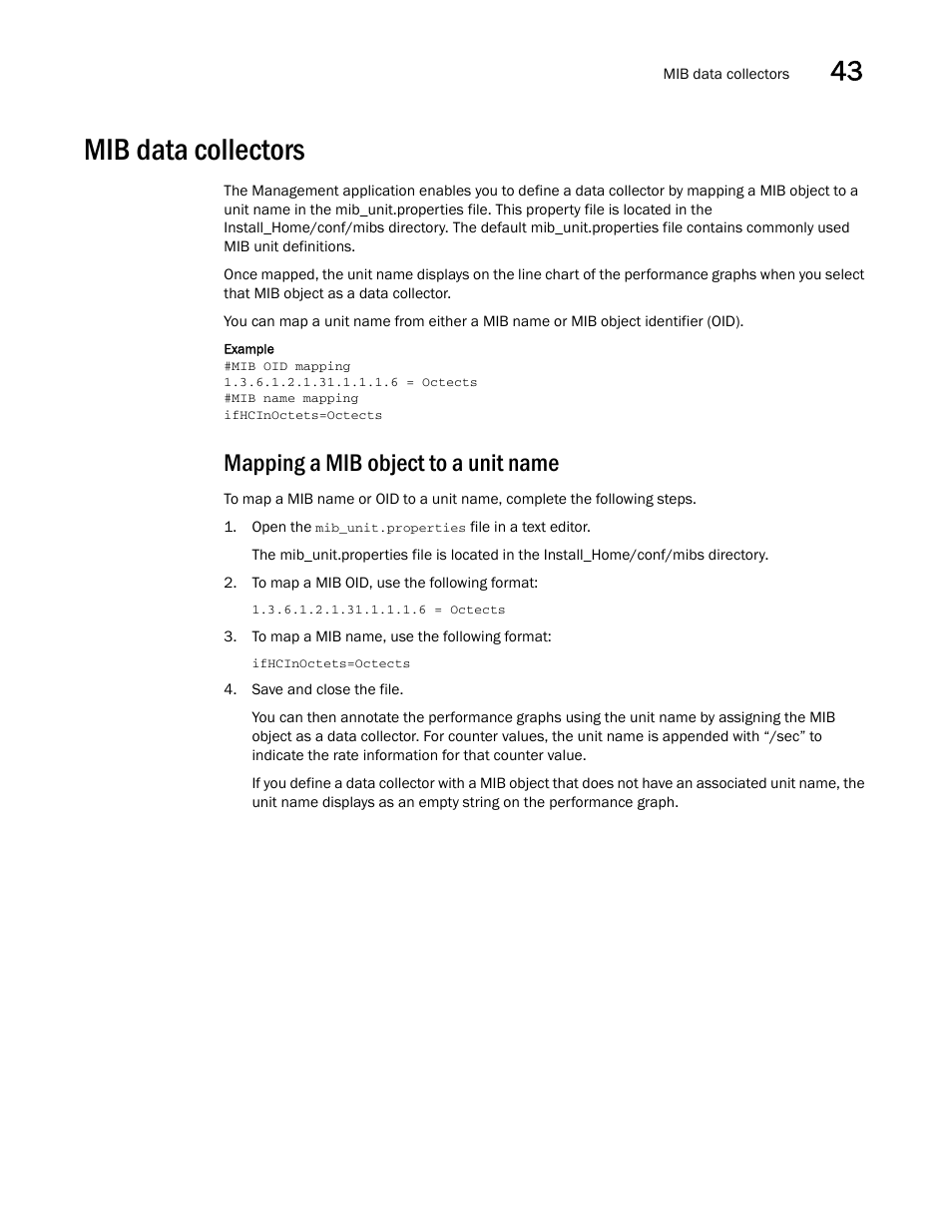 Mib data collectors, Mapping a mib object to a unit name, Mapping a mib object to a unit name 5 | Mib data collectors 5 | Brocade Network Advisor SAN + IP User Manual v12.1.0 User Manual | Page 1582 / 2389