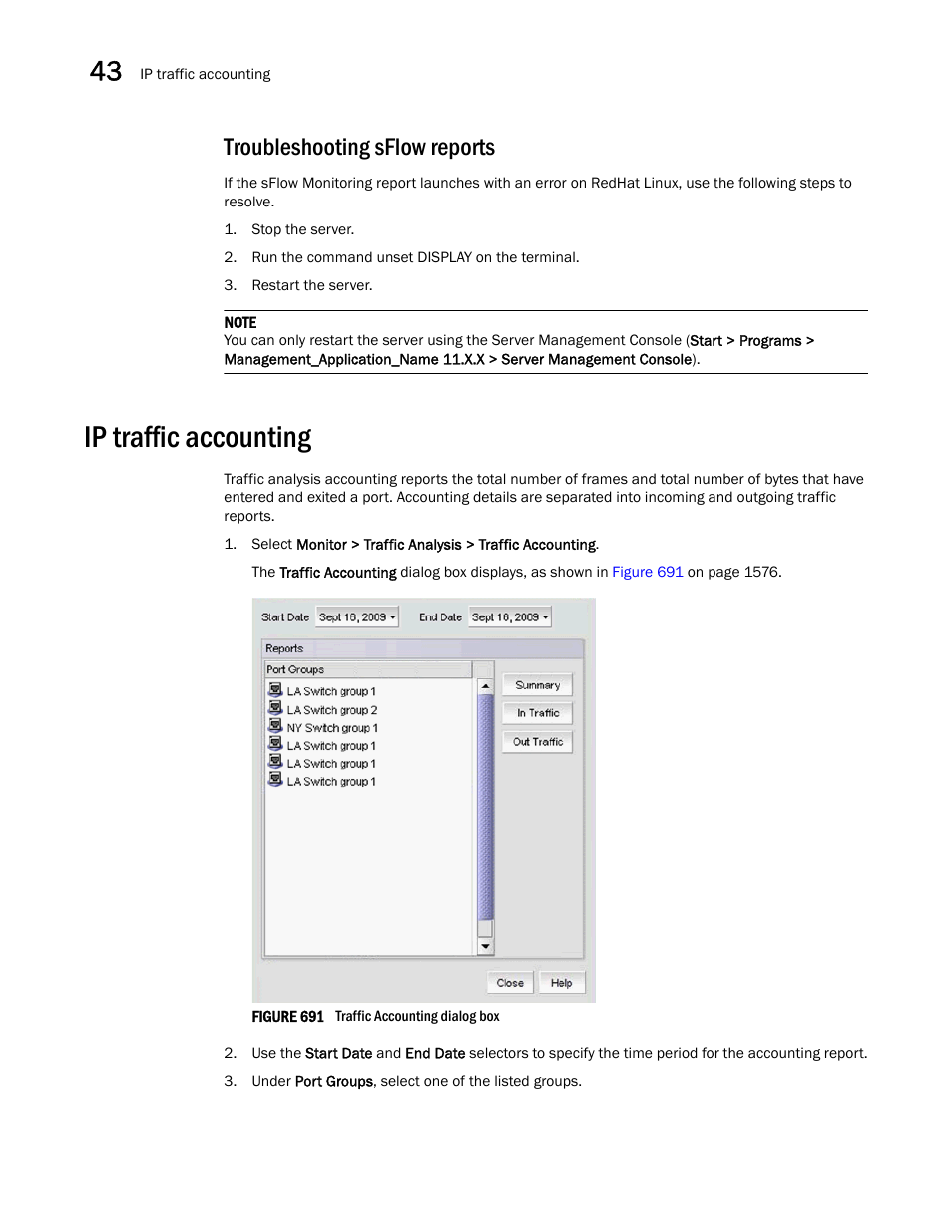 Troubleshooting sflow reports, Ip traffic accounting, Ip traffic accounting 6 | Brocade Network Advisor SAN + IP User Manual v12.1.0 User Manual | Page 1623 / 2389