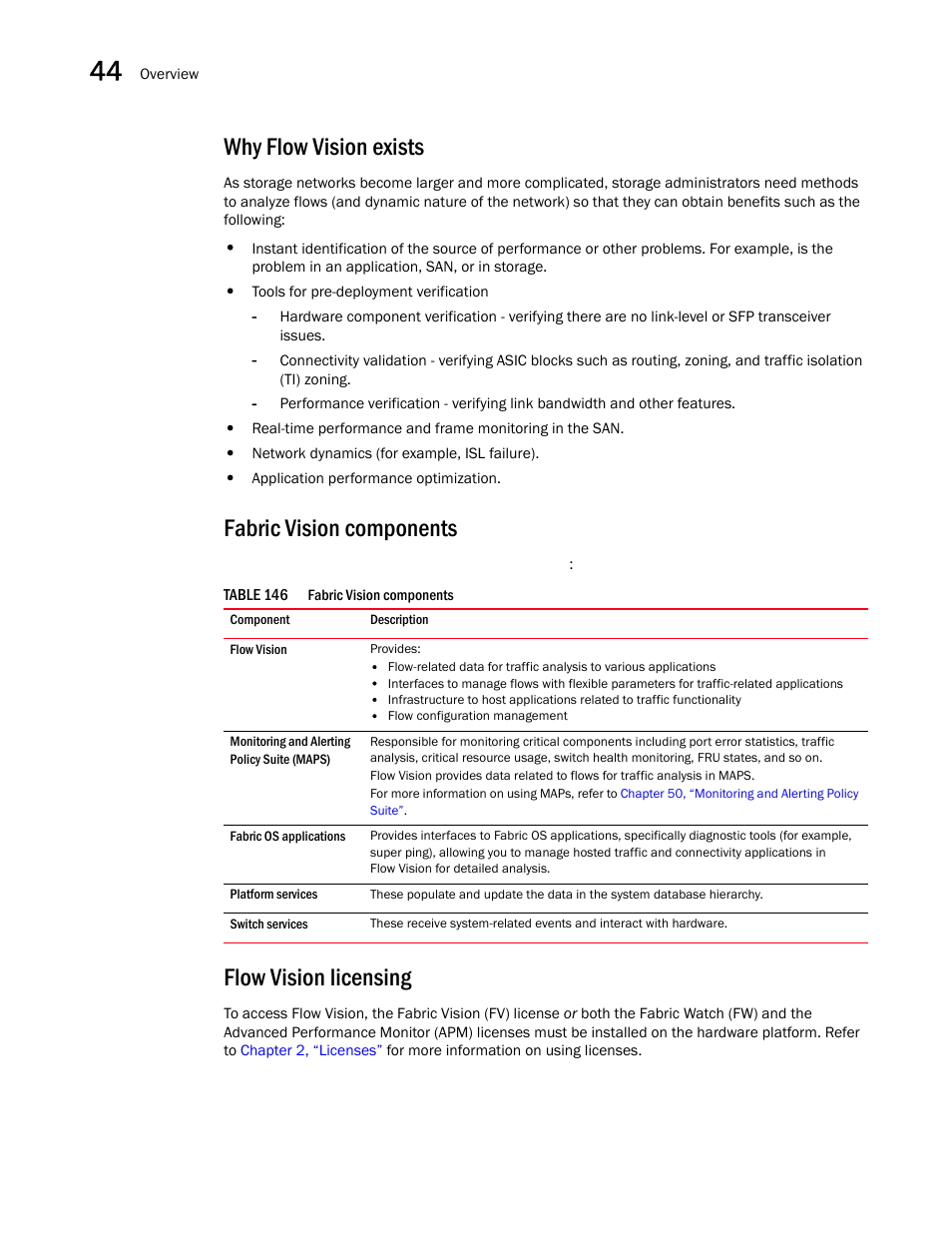 Why flow vision exists, Fabric vision components, Flow vision licensing | Why flow vision exists 0 fabric vision components | Brocade Network Advisor SAN + IP User Manual v12.1.0 User Manual | Page 1626 / 2389