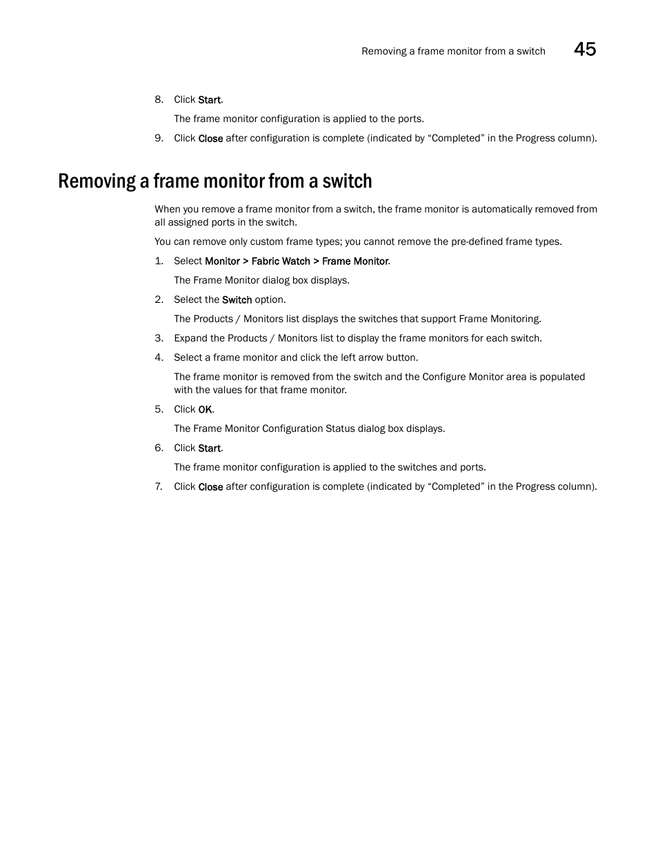 Removing a frame monitor from a switch, Removing a frame monitor from a switch 7 | Brocade Network Advisor SAN + IP User Manual v12.1.0 User Manual | Page 1672 / 2389