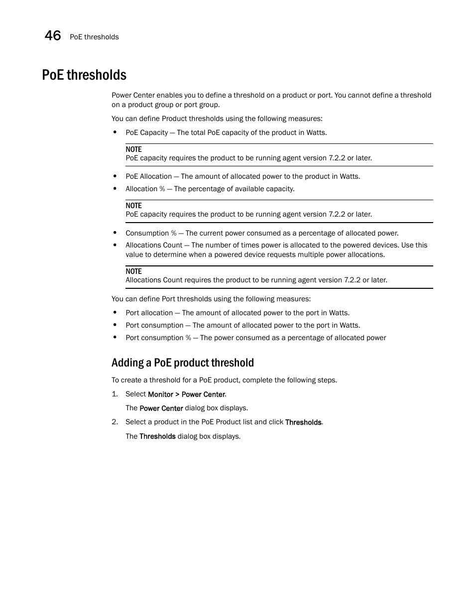 Poe thresholds, Adding a poe product threshold, Poe thresholds 0 | Brocade Network Advisor SAN + IP User Manual v12.1.0 User Manual | Page 1694 / 2389