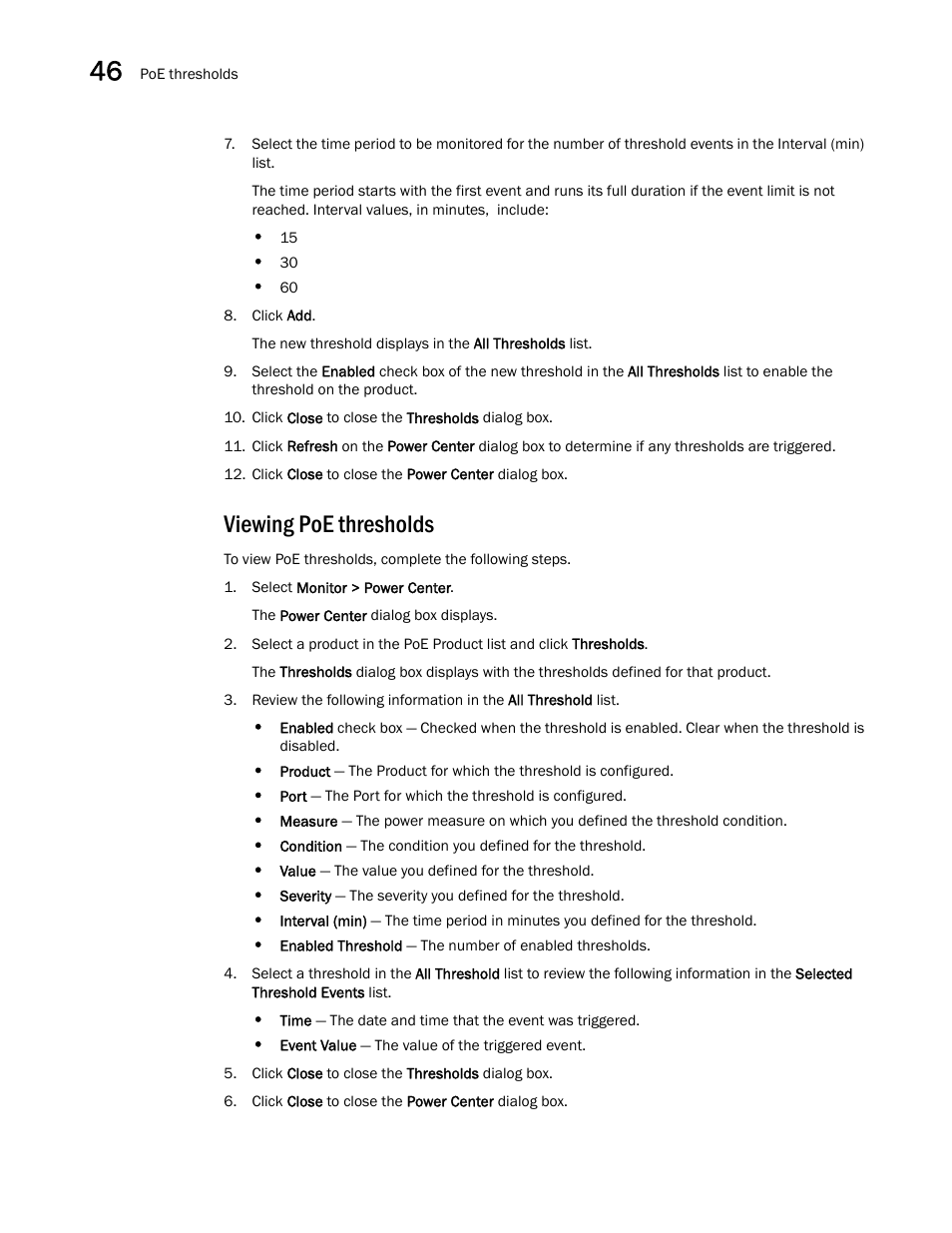 Viewing poe thresholds | Brocade Network Advisor SAN + IP User Manual v12.1.0 User Manual | Page 1698 / 2389