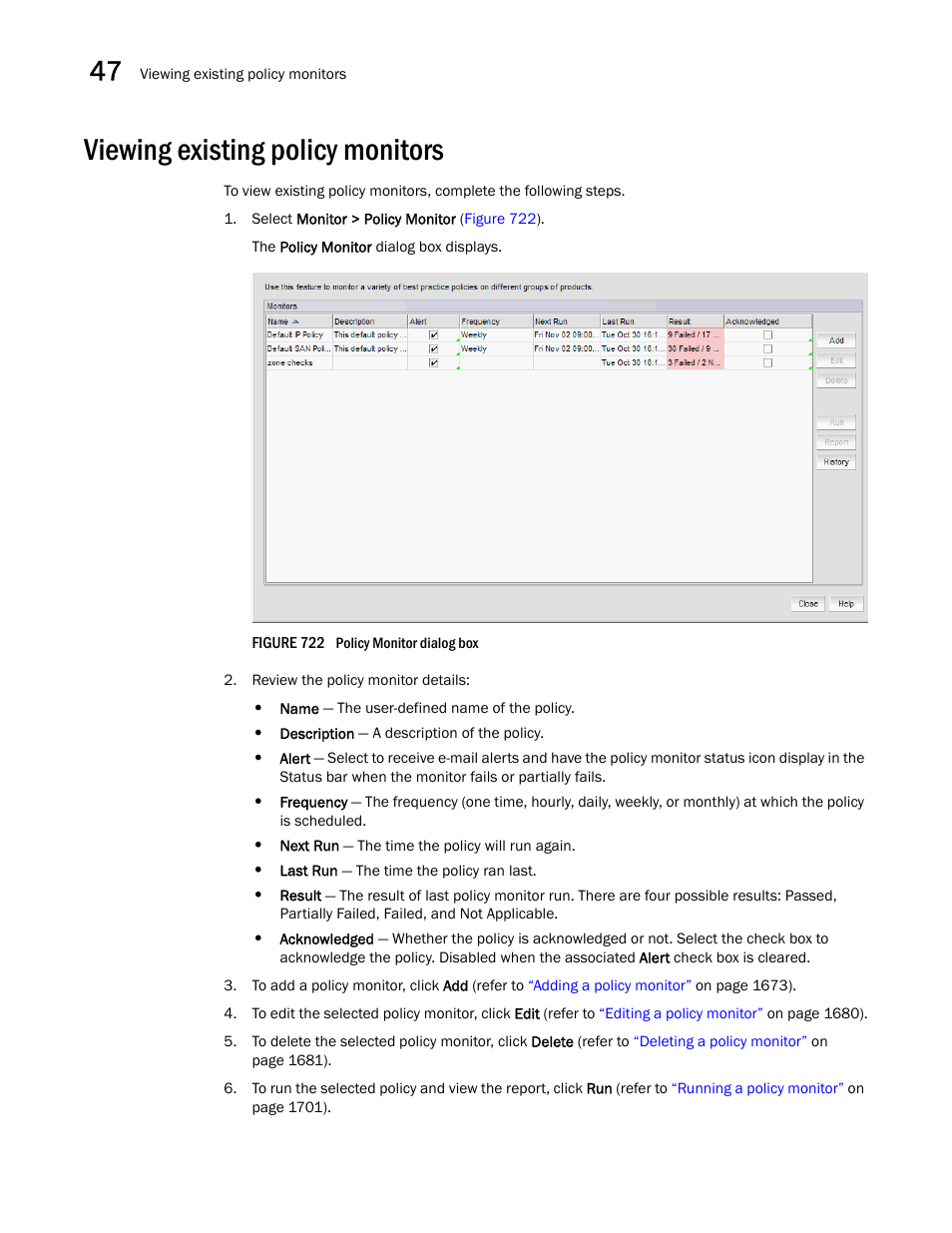Viewing existing policy monitors, Viewing existing policy monitors 2 | Brocade Network Advisor SAN + IP User Manual v12.1.0 User Manual | Page 1715 / 2389