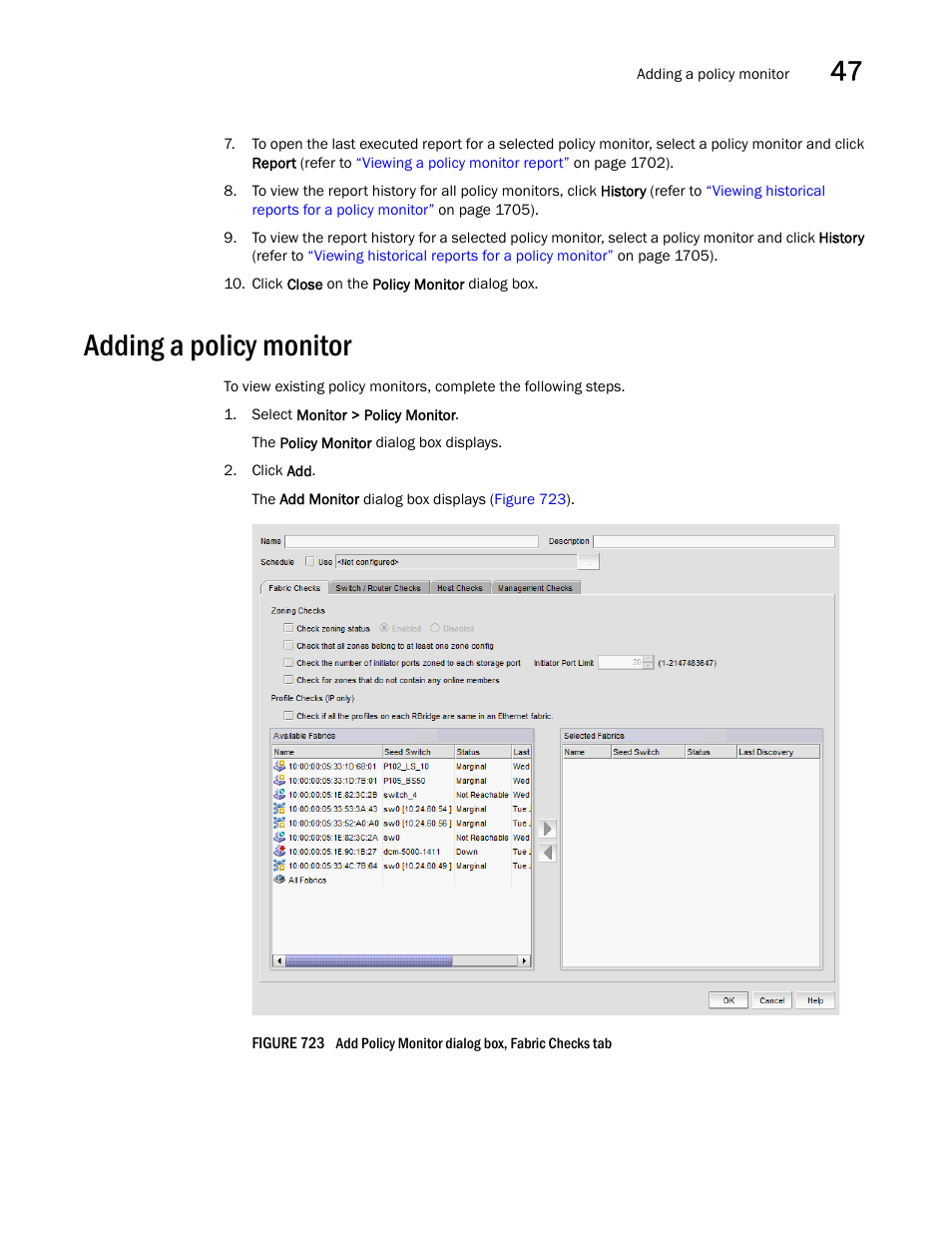 Adding a policy monitor, Adding a policy monitor 3 | Brocade Network Advisor SAN + IP User Manual v12.1.0 User Manual | Page 1716 / 2389