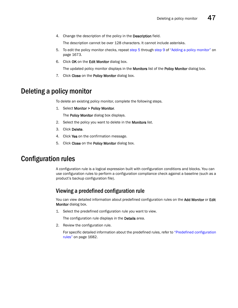 Deleting a policy monitor, Configuration rules, Deleting a policy monitor 1 | Configuration rules 1, Viewing a predefined configuration rule | Brocade Network Advisor SAN + IP User Manual v12.1.0 User Manual | Page 1724 / 2389