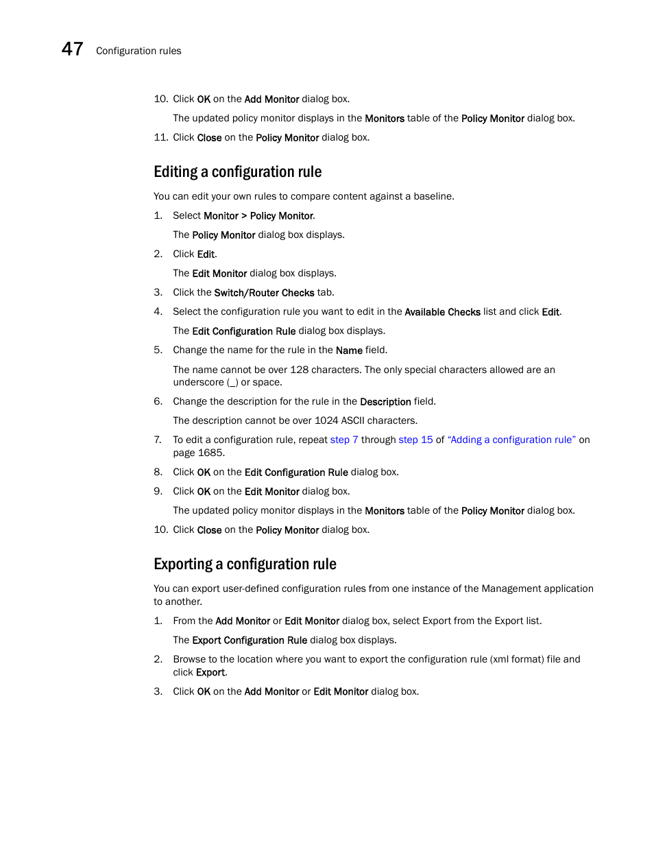 Editing a configuration rule, Exporting a configuration rule | Brocade Network Advisor SAN + IP User Manual v12.1.0 User Manual | Page 1731 / 2389