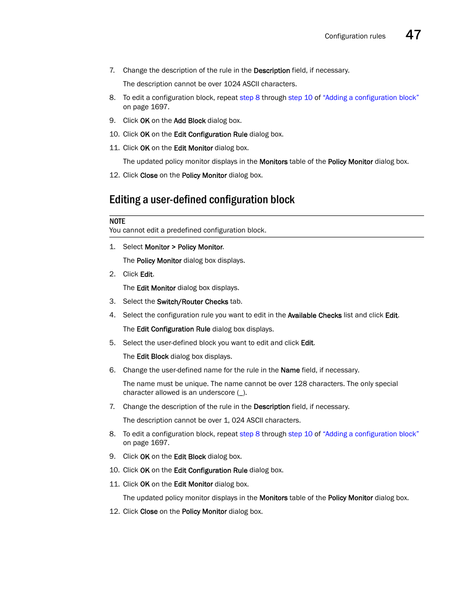 Editing a user-defined configuration block, Editing a user-defined, Configuration block | Brocade Network Advisor SAN + IP User Manual v12.1.0 User Manual | Page 1742 / 2389