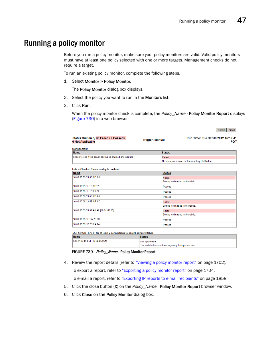 Running a policy monitor, Running a policy monitor 1 | Brocade Network Advisor SAN + IP User Manual v12.1.0 User Manual | Page 1744 / 2389