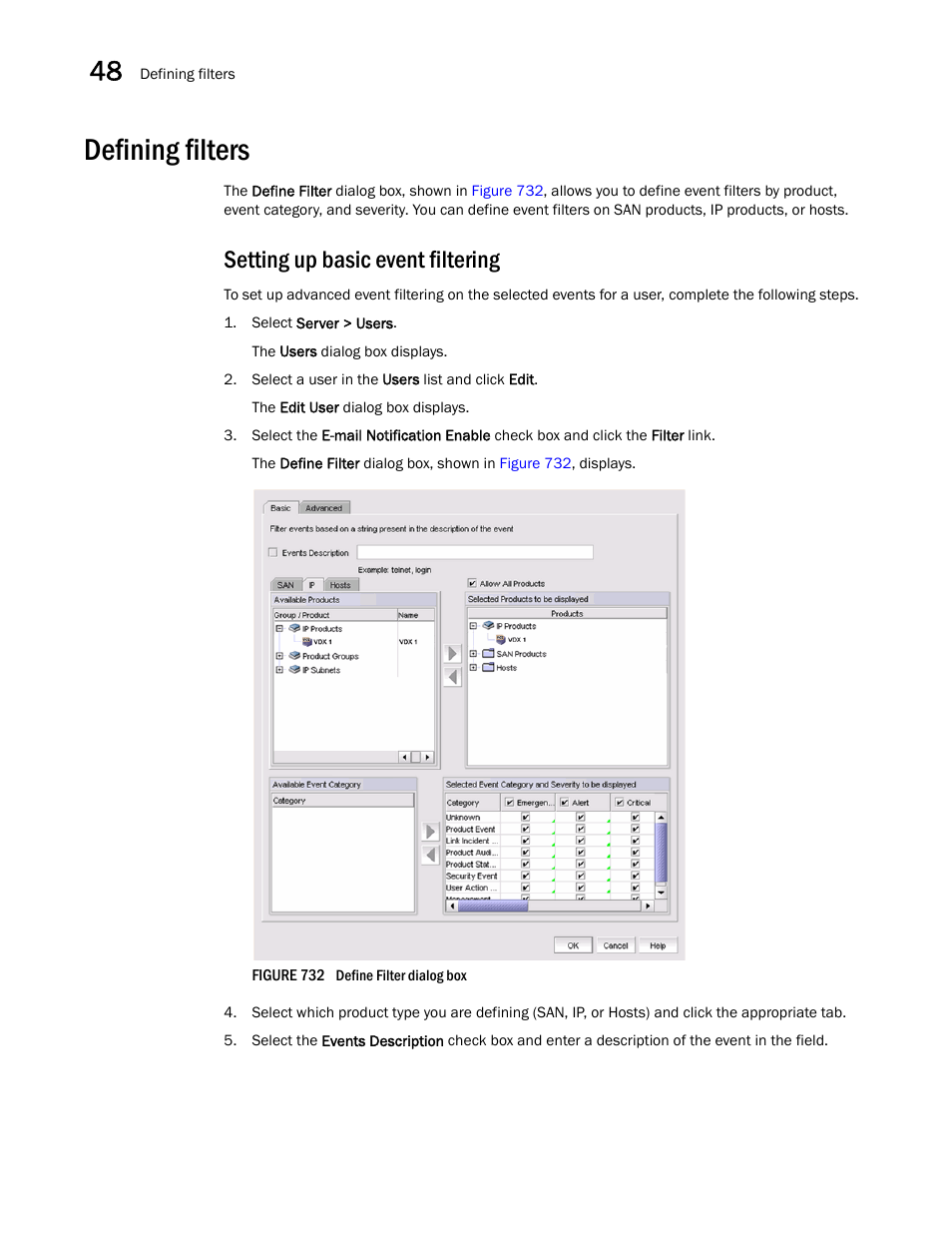 Defining filters, Setting up basic event filtering, Defining filters 0 | Setting up basic event filtering 0, Setting up basic, Event filtering | Brocade Network Advisor SAN + IP User Manual v12.1.0 User Manual | Page 1752 / 2389
