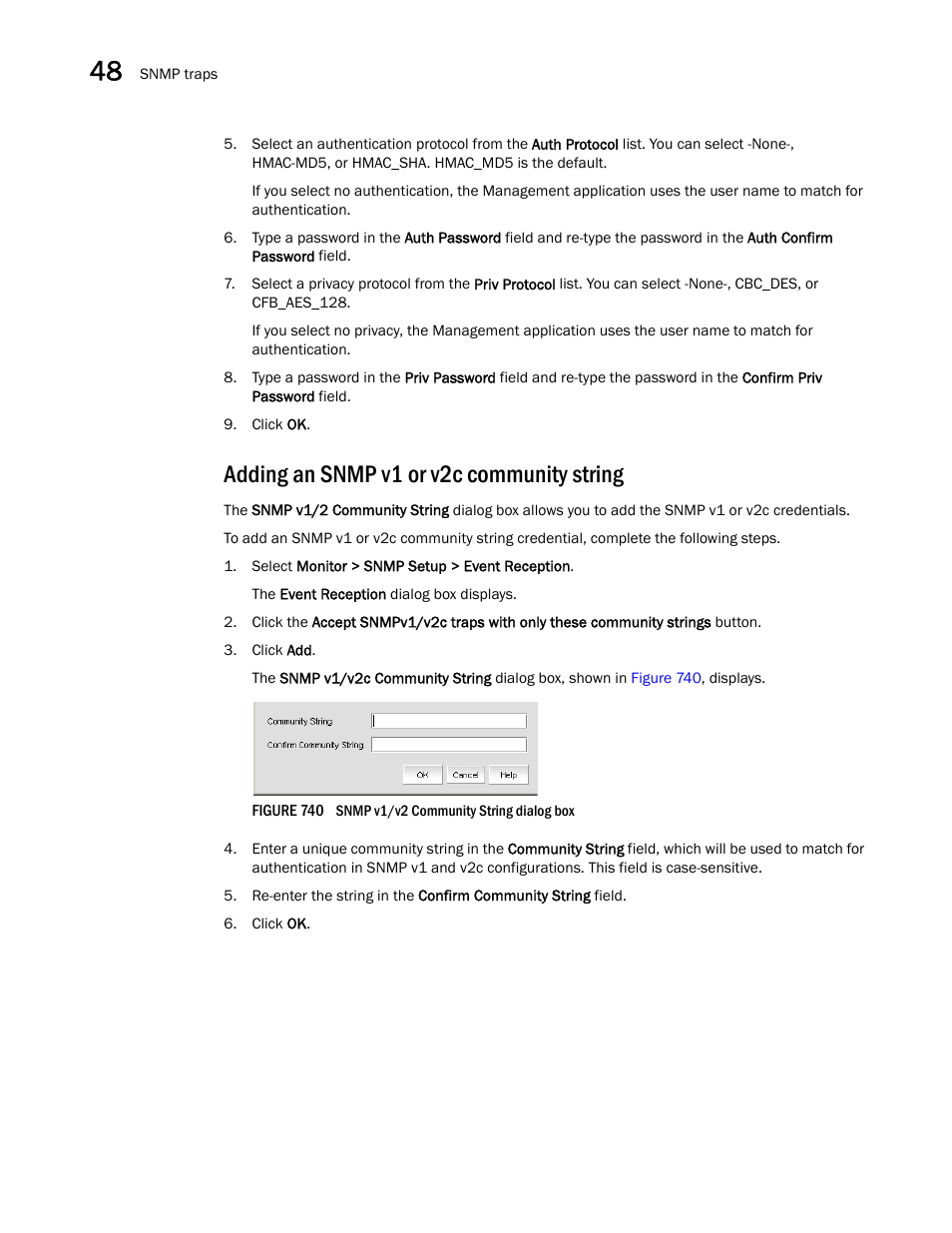 Adding an snmp v1 or v2c community string | Brocade Network Advisor SAN + IP User Manual v12.1.0 User Manual | Page 1764 / 2389