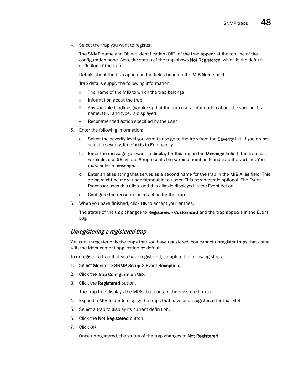 Unregistering a registered trap | Brocade Network Advisor SAN + IP User Manual v12.1.0 User Manual | Page 1767 / 2389