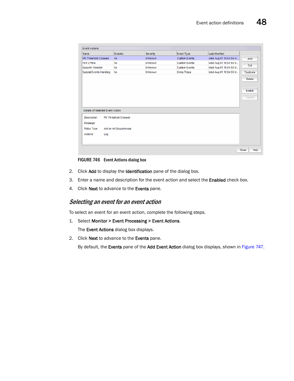 Selecting an event for an event action | Brocade Network Advisor SAN + IP User Manual v12.1.0 User Manual | Page 1775 / 2389