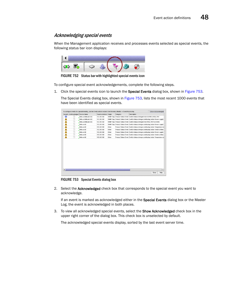Acknowledging special events | Brocade Network Advisor SAN + IP User Manual v12.1.0 User Manual | Page 1785 / 2389