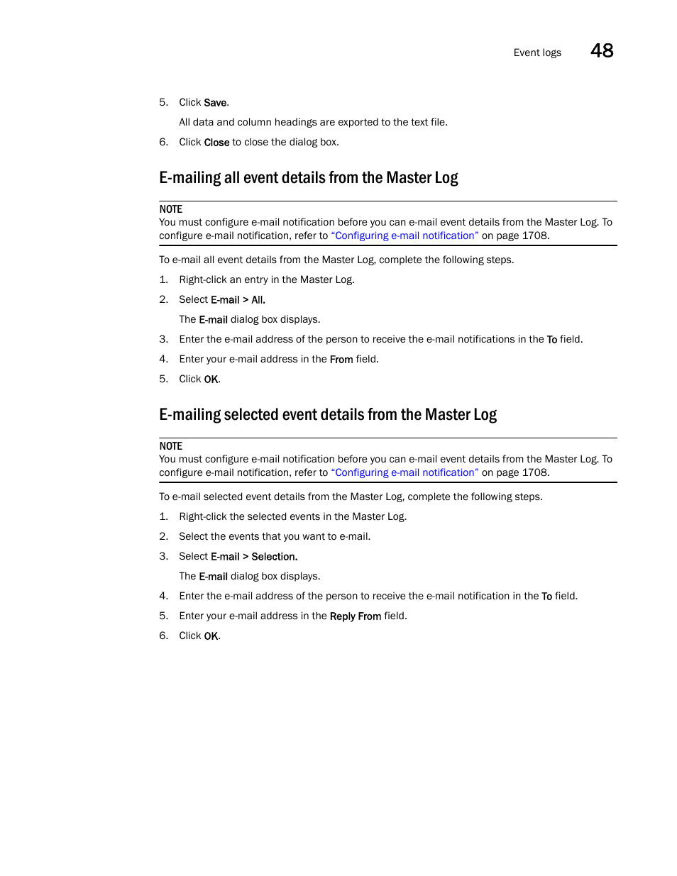 E-mailing all event details from the master log | Brocade Network Advisor SAN + IP User Manual v12.1.0 User Manual | Page 1815 / 2389