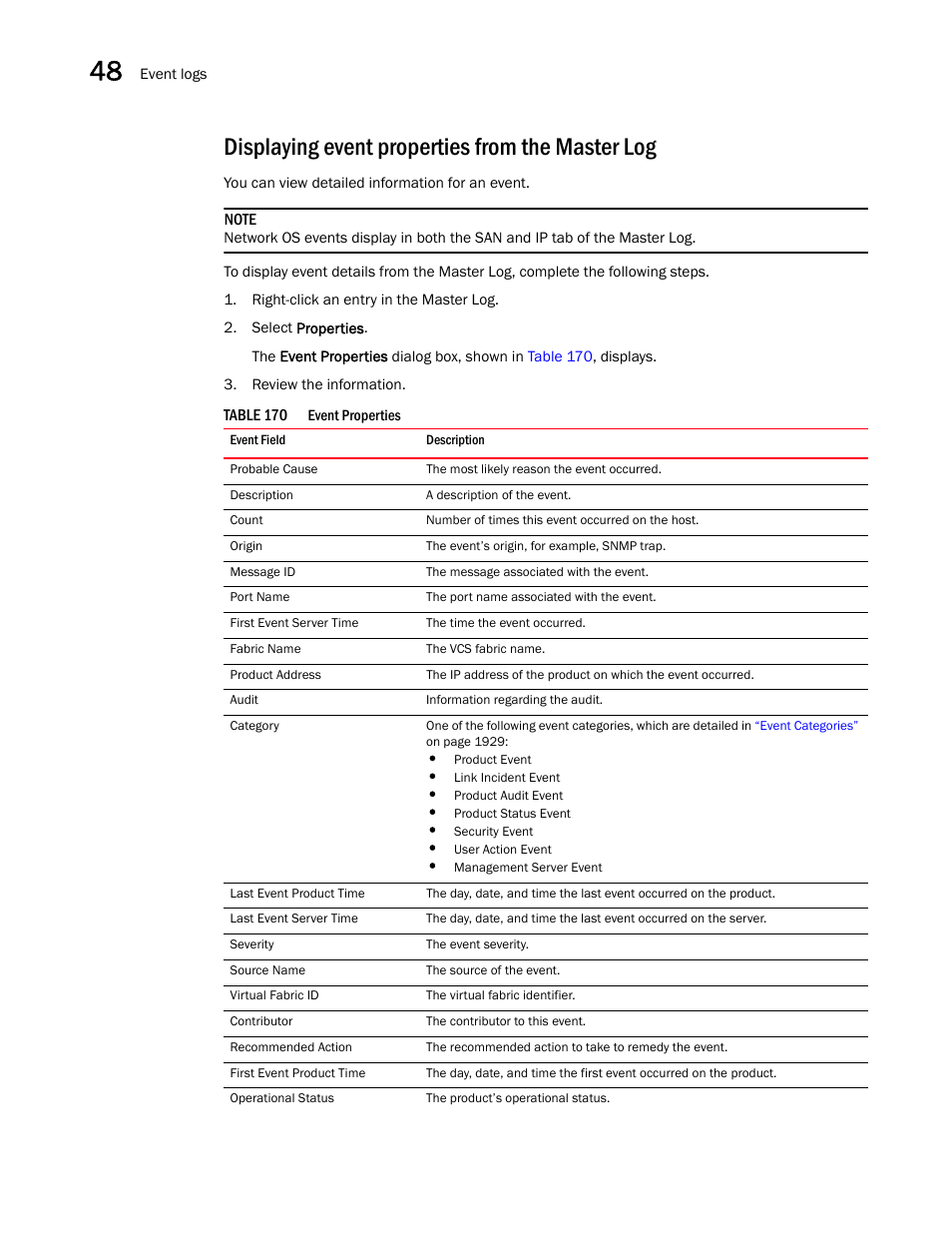 Displaying event properties from the master log, Displaying, Event properties from the master log | Brocade Network Advisor SAN + IP User Manual v12.1.0 User Manual | Page 1816 / 2389