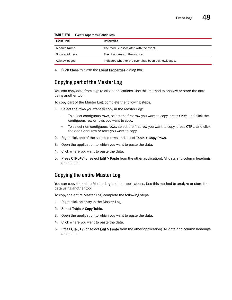 Copying part of the master log, Copying the entire master log | Brocade Network Advisor SAN + IP User Manual v12.1.0 User Manual | Page 1817 / 2389
