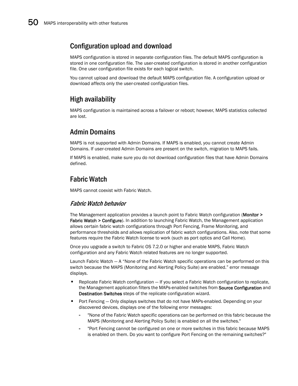 Fabric watch, Fabric watch behavior, Configuration upload and download | High availability, Admin domains | Brocade Network Advisor SAN + IP User Manual v12.1.0 User Manual | Page 1827 / 2389