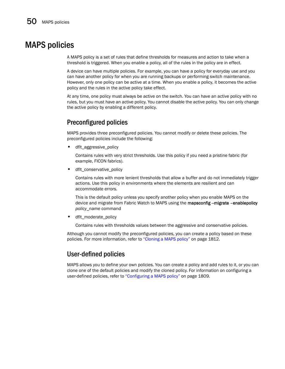 Maps policies, User-defined policies, Maps policies 0 | Preconfigured policies | Brocade Network Advisor SAN + IP User Manual v12.1.0 User Manual | Page 1841 / 2389