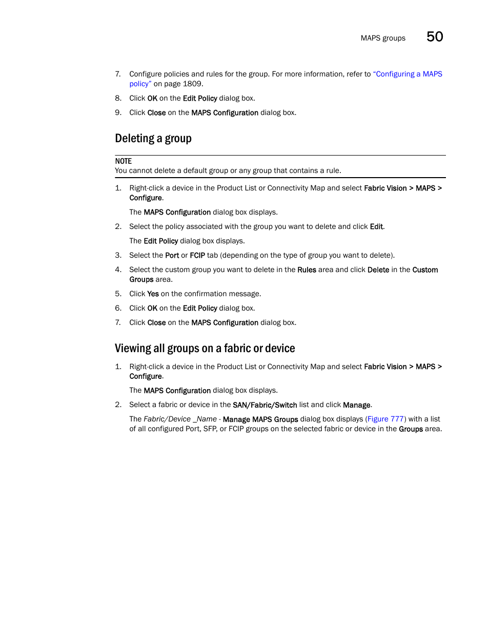 Deleting a group, Viewing all groups on a fabric or device | Brocade Network Advisor SAN + IP User Manual v12.1.0 User Manual | Page 1864 / 2389