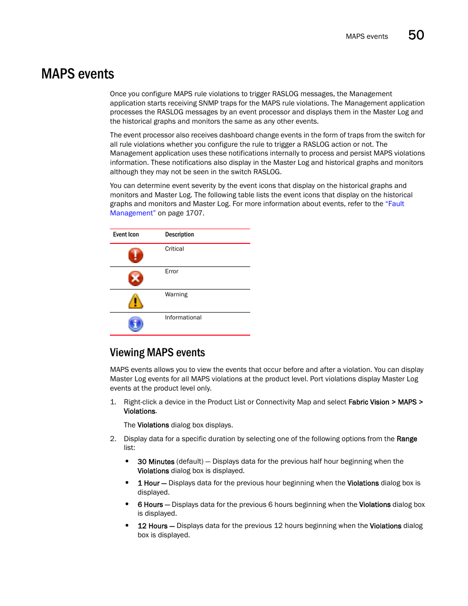 Maps events, Viewing maps events, Maps events 9 | Brocade Network Advisor SAN + IP User Manual v12.1.0 User Manual | Page 1870 / 2389