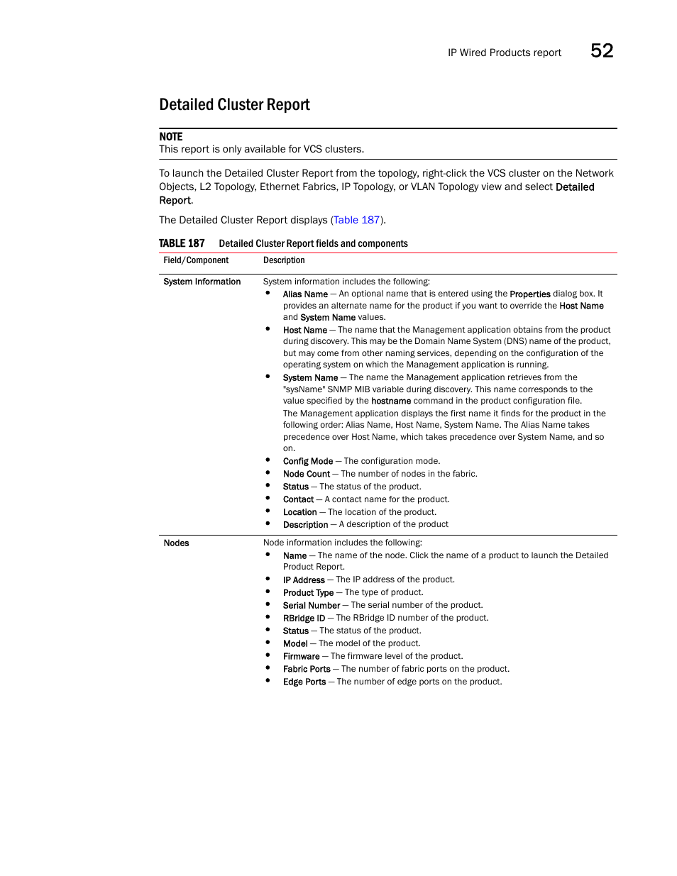 Detailed cluster report | Brocade Network Advisor SAN + IP User Manual v12.1.0 User Manual | Page 1906 / 2389