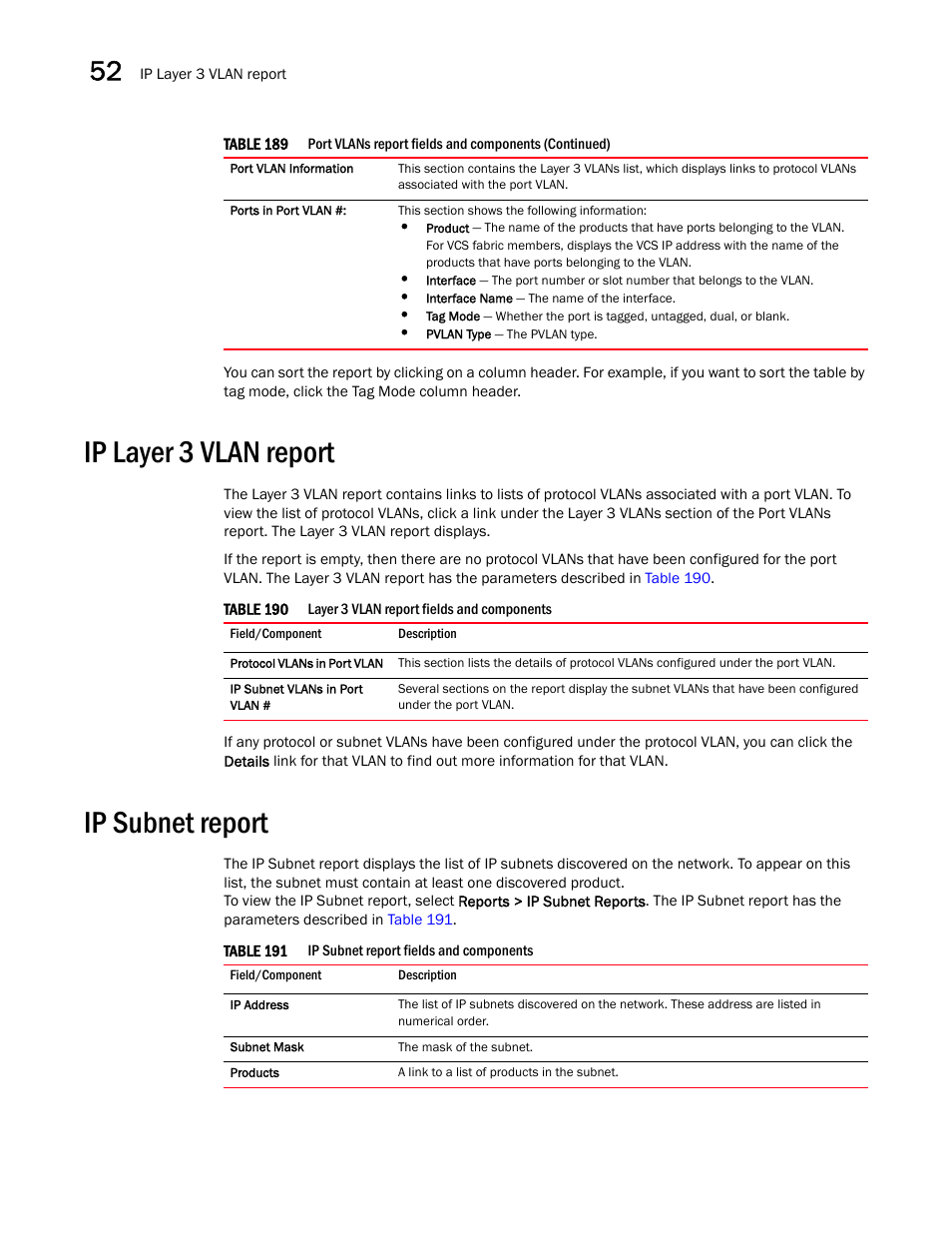 Ip layer 3 vlan report, Ip subnet report, Ip layer 3 vlan report 8 | Ip subnet report 8 | Brocade Network Advisor SAN + IP User Manual v12.1.0 User Manual | Page 1909 / 2389