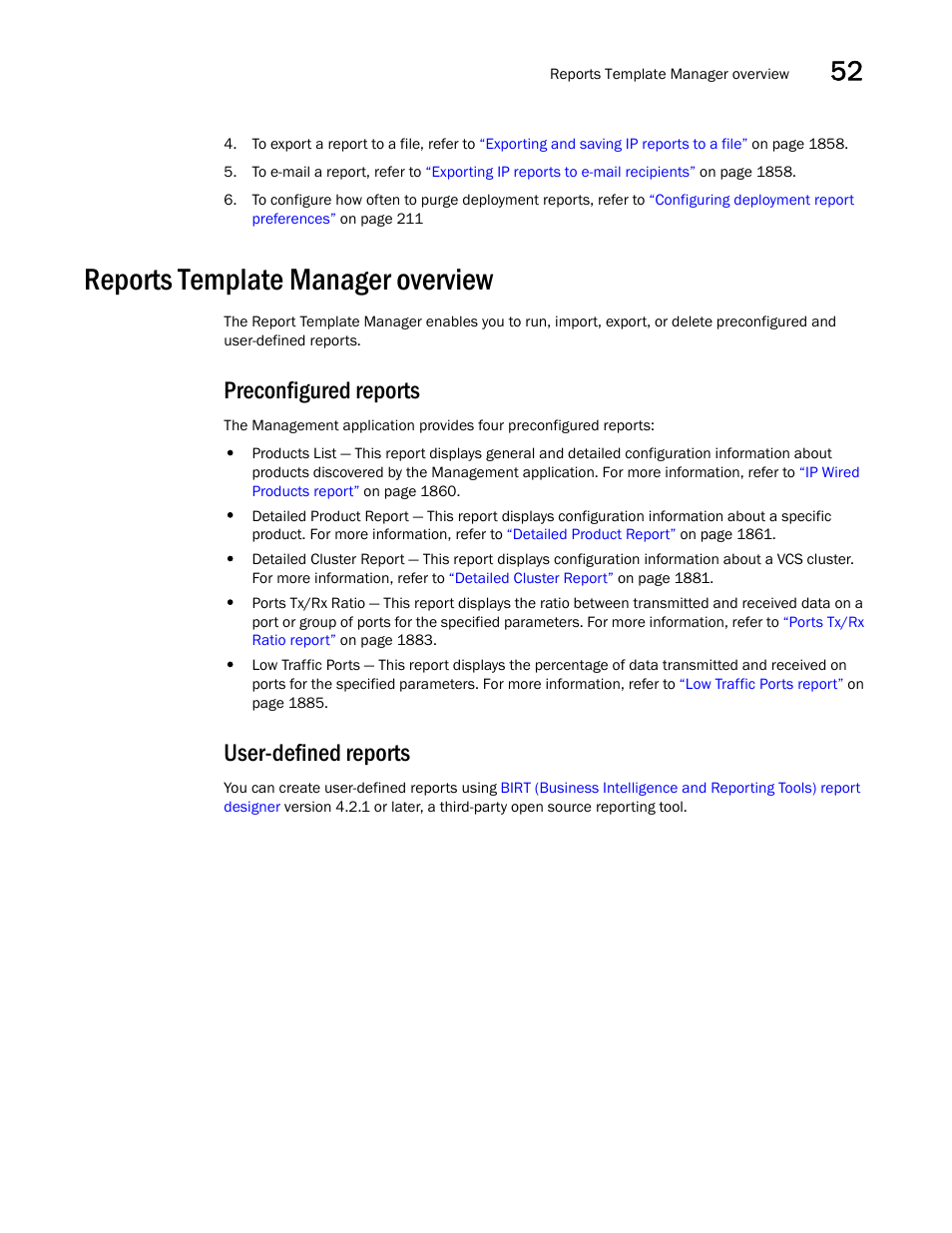 Reports template manager overview, Preconfigured reports, User-defined reports | Preconfigured reports 3 user-defined reports 3, Reports template manager overview 3 | Brocade Network Advisor SAN + IP User Manual v12.1.0 User Manual | Page 1914 / 2389