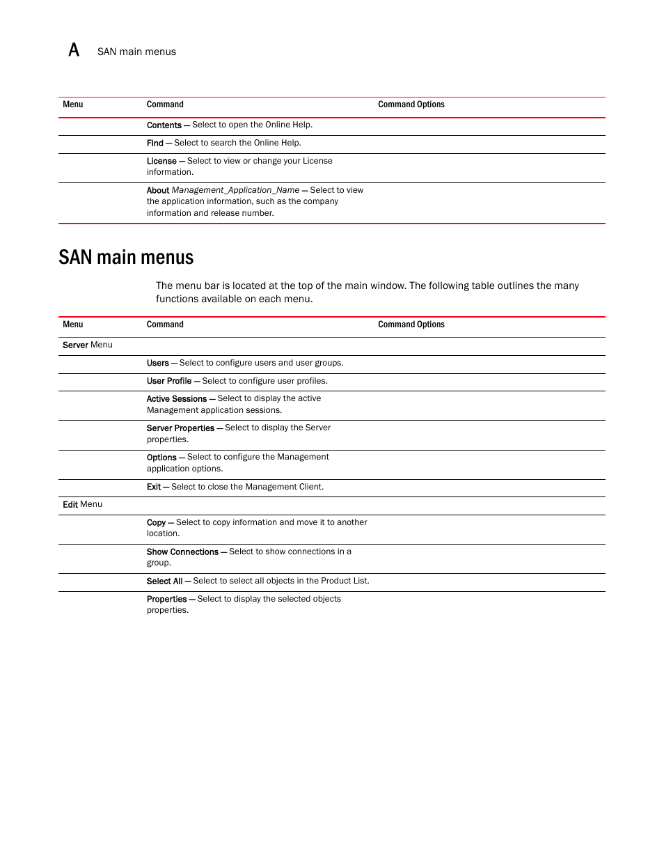 San main menus, San main menus 8 | Brocade Network Advisor SAN + IP User Manual v12.1.0 User Manual | Page 1929 / 2389