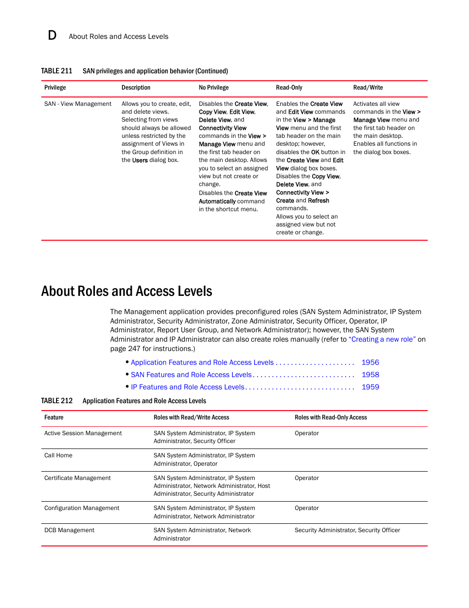 About roles and access levels, About roles and access levels 6 | Brocade Network Advisor SAN + IP User Manual v12.1.0 User Manual | Page 1996 / 2389