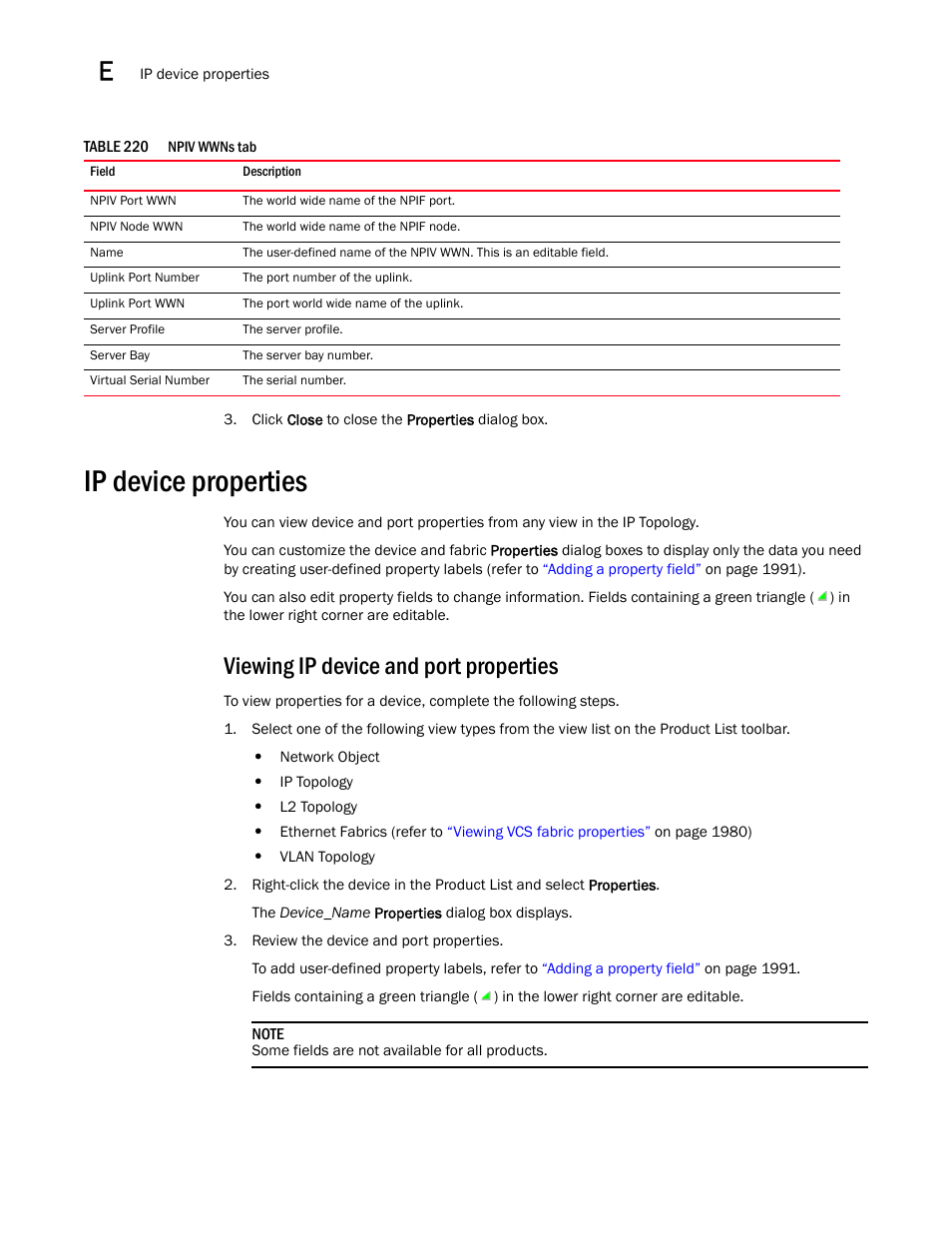 Ip device properties, Viewing ip device and port properties, Viewing ip device and port properties 6 | Ip device properties 6 | Brocade Network Advisor SAN + IP User Manual v12.1.0 User Manual | Page 2016 / 2389