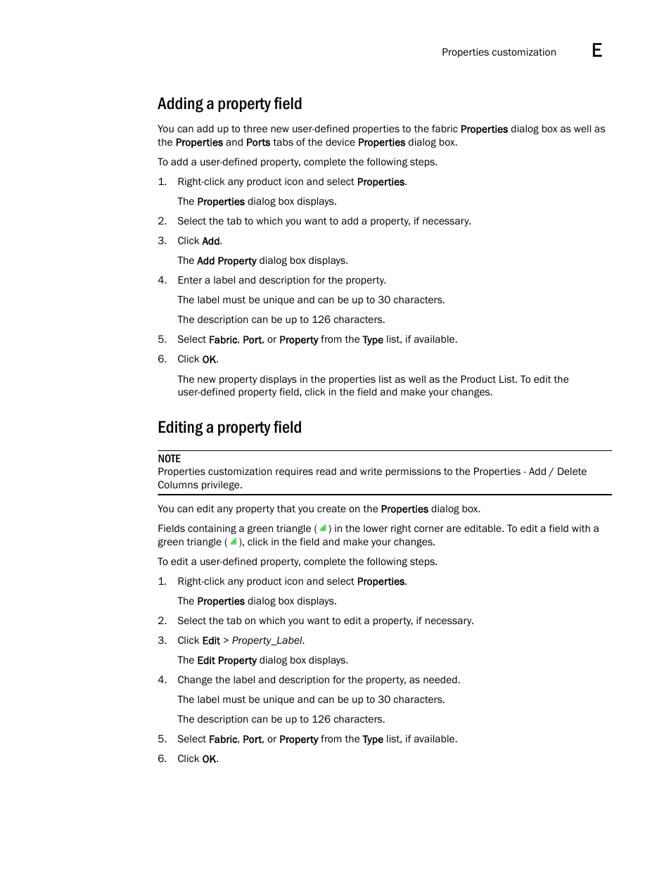 Adding a property field, Editing a property field, Adding a | Property field, Editing a | Brocade Network Advisor SAN + IP User Manual v12.1.0 User Manual | Page 2031 / 2389