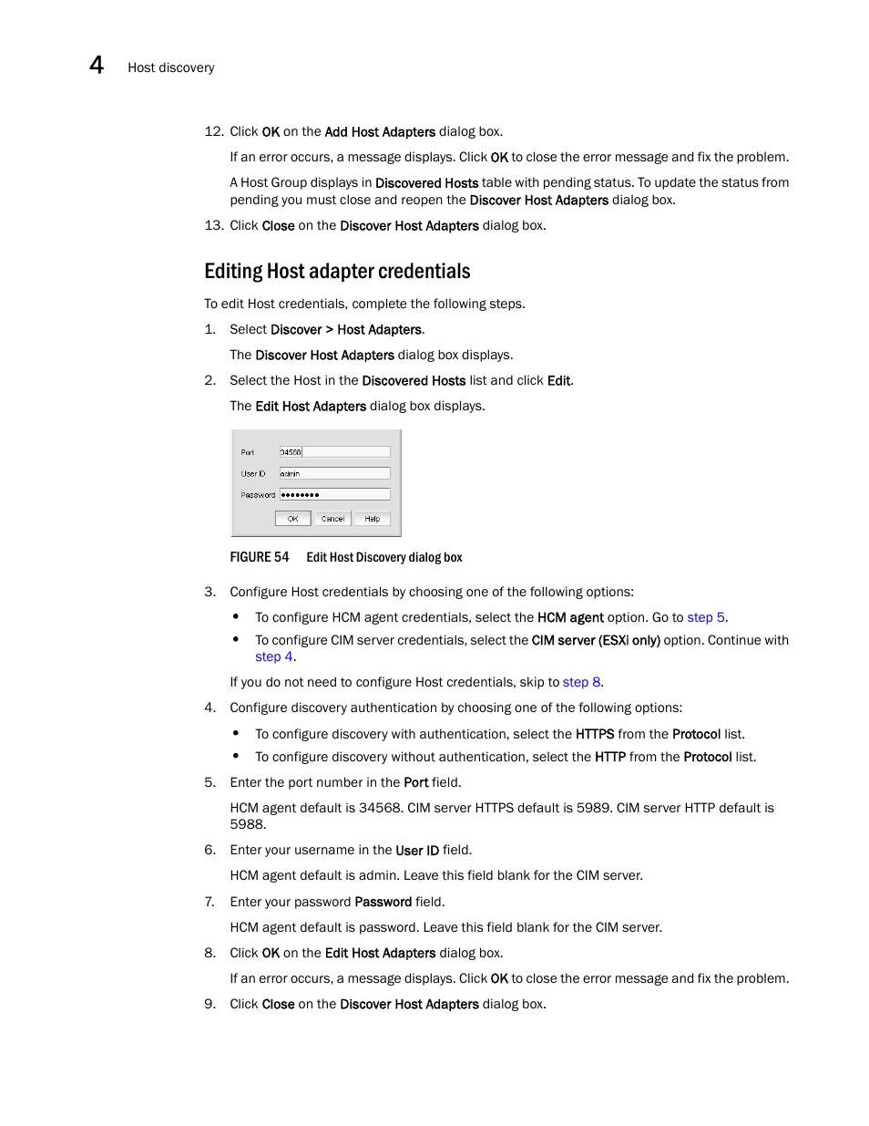 Editing host adapter credentials, Step 12 | Brocade Network Advisor SAN + IP User Manual v12.1.0 User Manual | Page 205 / 2389