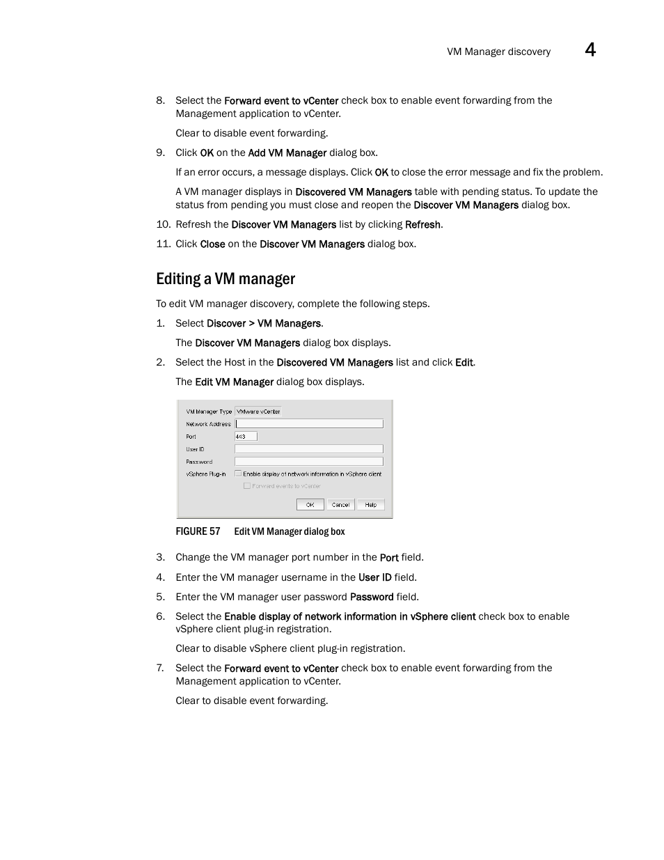Editing a vm manager, Step 4, Step 5 | Step 6 | Brocade Network Advisor SAN + IP User Manual v12.1.0 User Manual | Page 210 / 2389