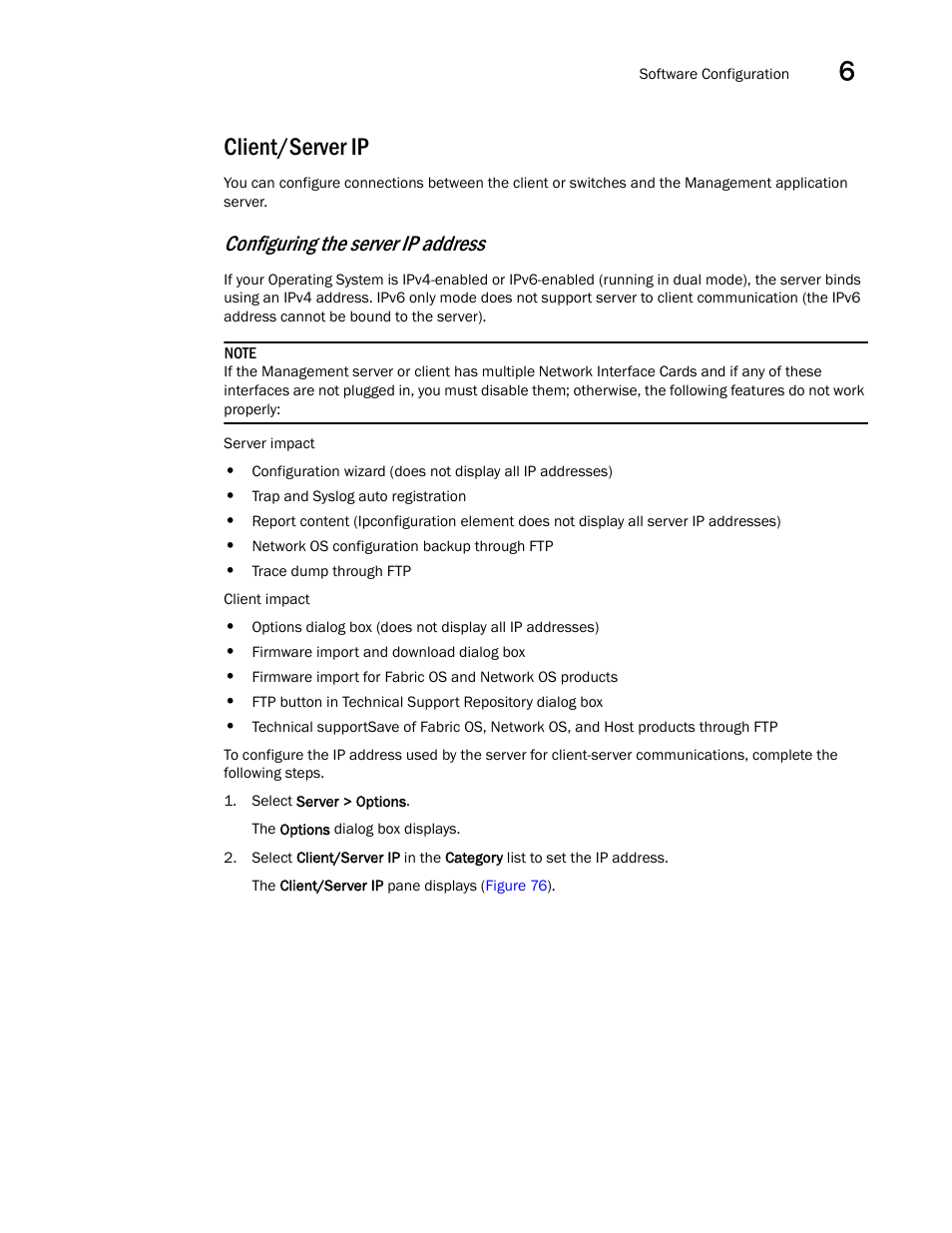 Client/server ip, Configuring the server ip address | Brocade Network Advisor SAN + IP User Manual v12.1.0 User Manual | Page 271 / 2389