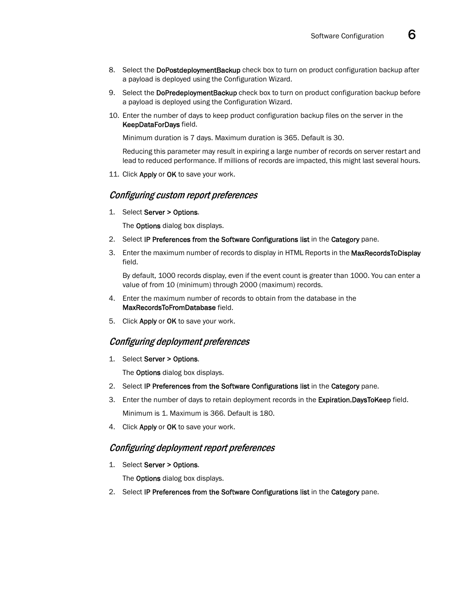 Configuring custom report preferences, Configuring deployment preferences, Configuring deployment report preferences | Brocade Network Advisor SAN + IP User Manual v12.1.0 User Manual | Page 277 / 2389