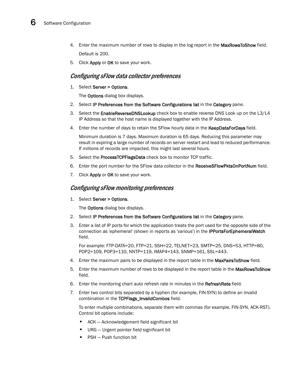 Configuring sflow data collector preferences, Configuring sflow monitoring preferences | Brocade Network Advisor SAN + IP User Manual v12.1.0 User Manual | Page 280 / 2389