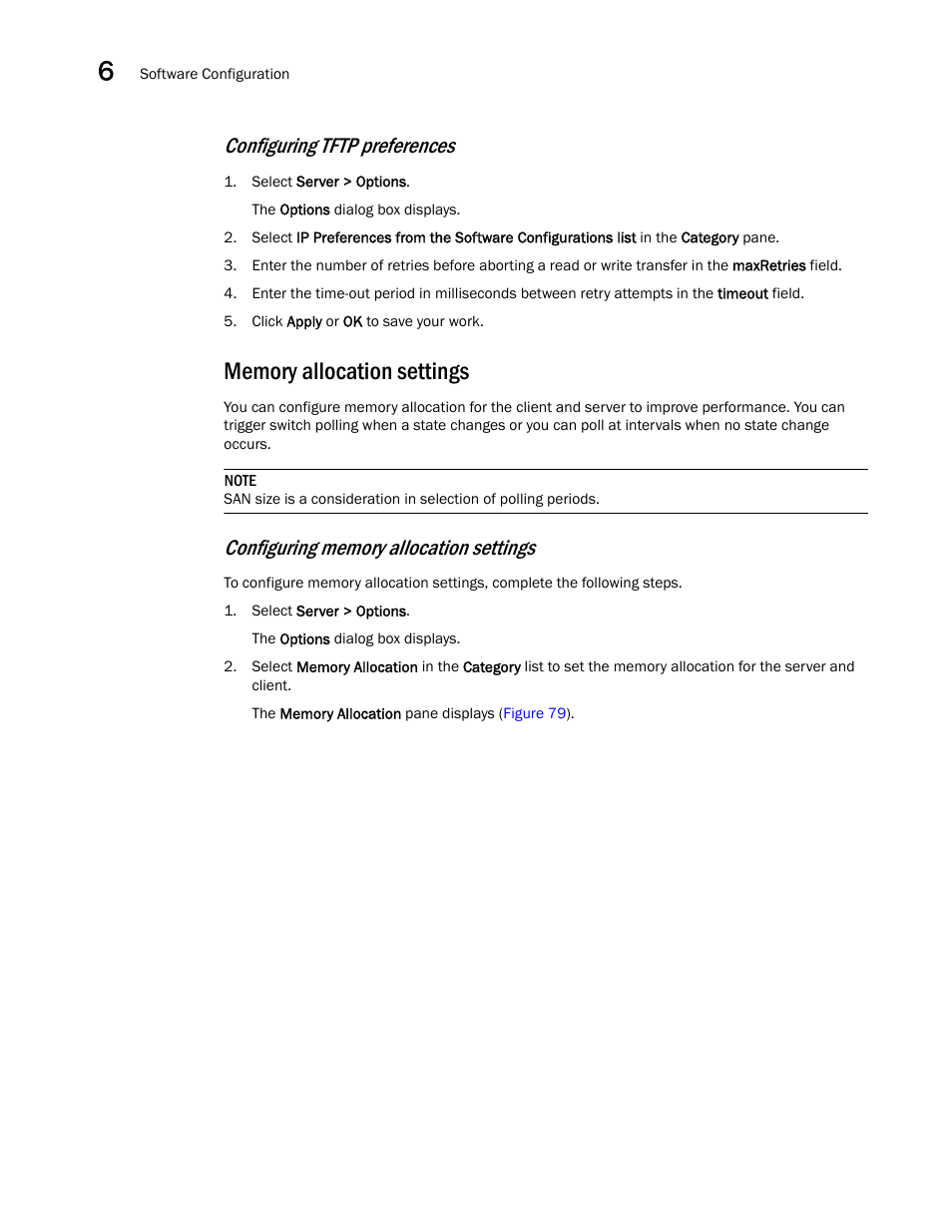 Memory allocation settings, Configuring memory allocation settings, Configuring tftp preferences | Brocade Network Advisor SAN + IP User Manual v12.1.0 User Manual | Page 282 / 2389